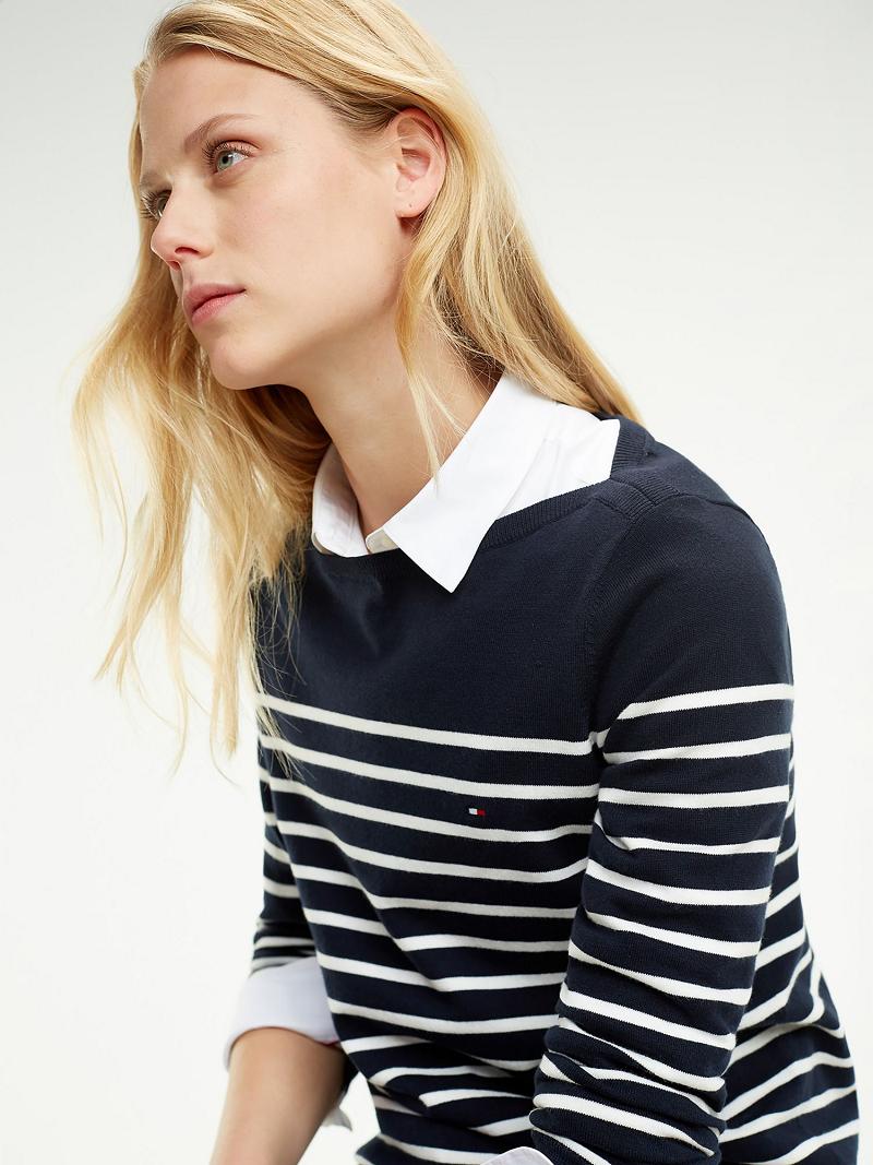 Női Tommy Hilfiger Maritime Stripe Pulóverek Sötétkék | HU 358LIS